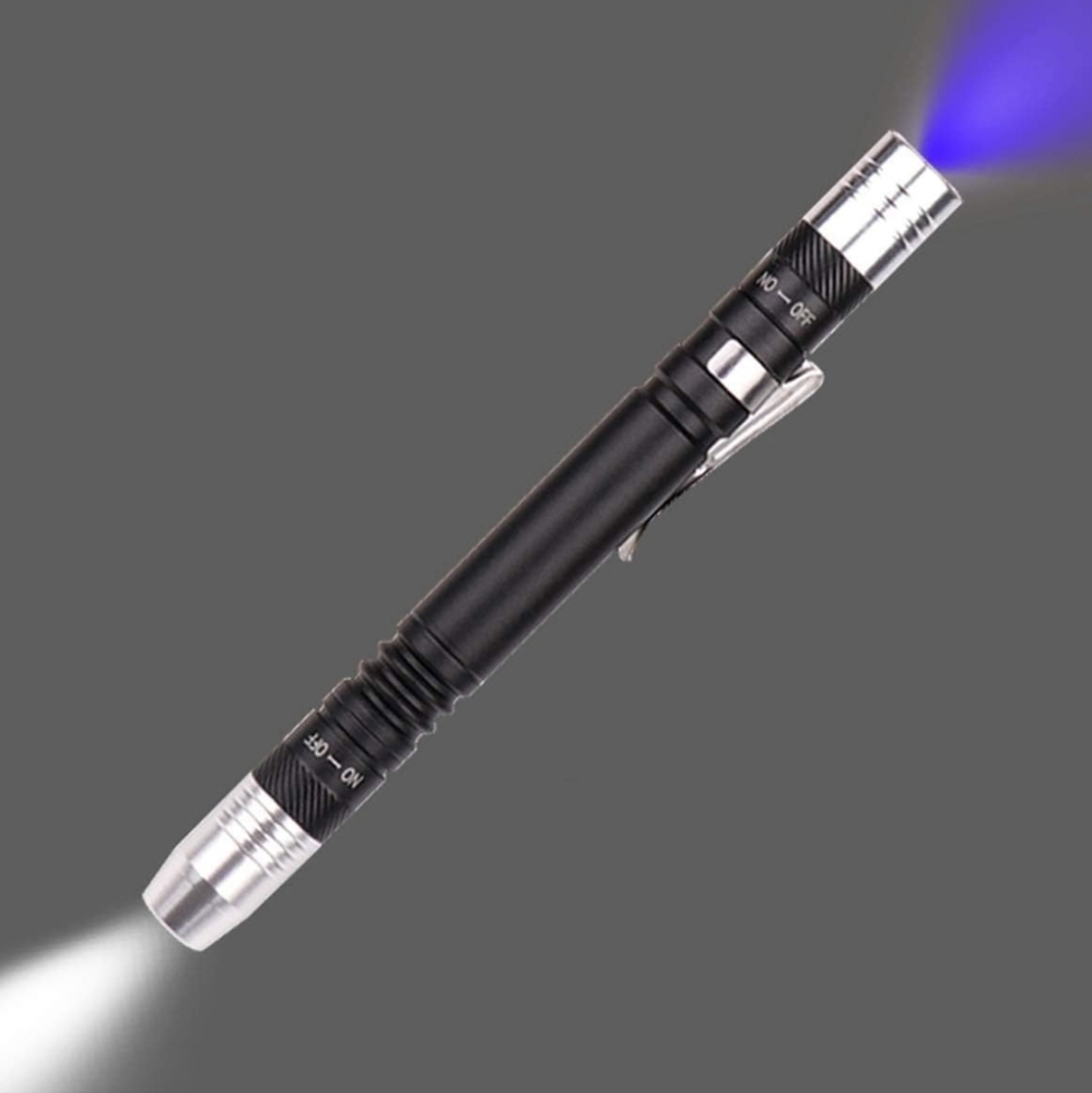 2 in 1 LED Pen Flashlight Regular and Ultra Violet Small Portable 2 Light Source